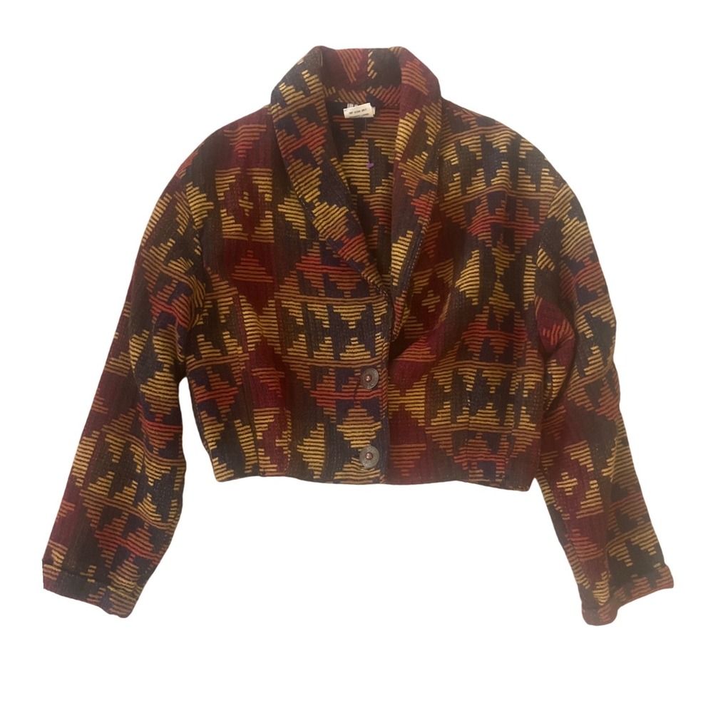 Vintage Women's Western Aztec‎ Woven Cropped Blanket Jacket-  Size M - Picture 2 of 8